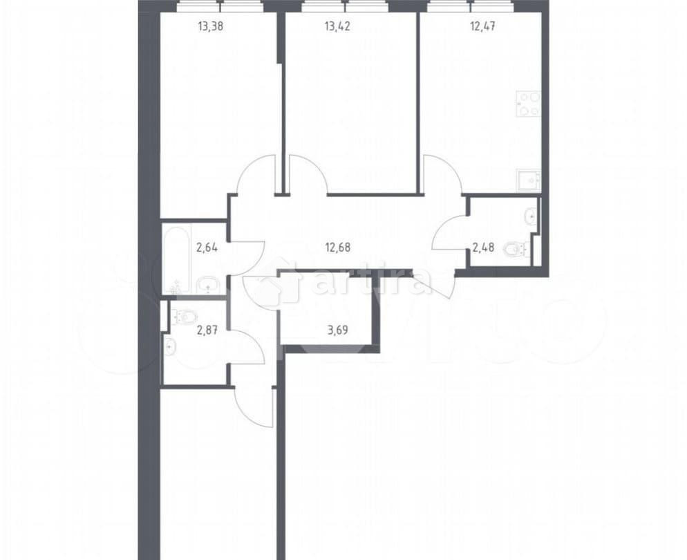 3-комн. квартира, 78.3 м2, 11/12 эт. Москва - изображение 7