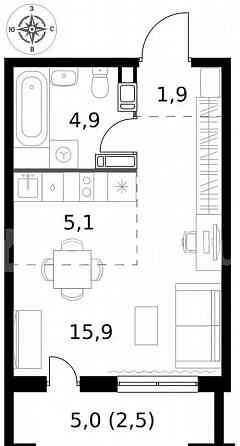 Студия, 30.3 м2, 13/25 эт. Москва