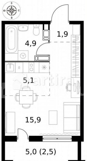 Студия, 30.3 м2, 13/25 эт. Москва - изображение 2