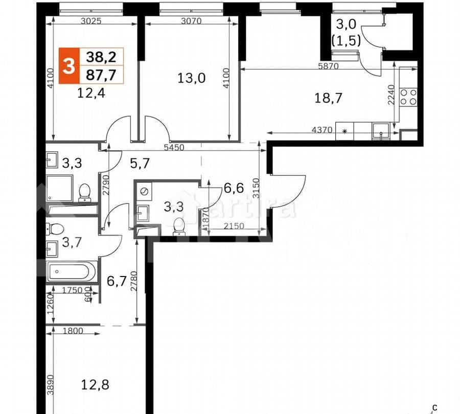 3-комн. квартира, 87.7 м2, 29/42 эт. Москва - изображение 4