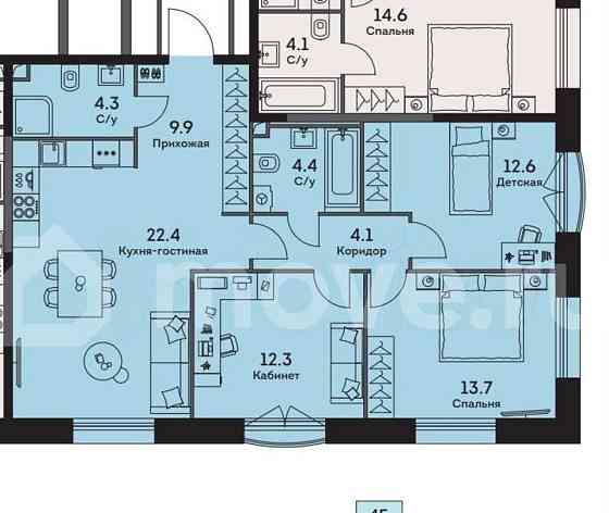 4-комн. квартира, 83.7 м2, 4/33 эт. Москва