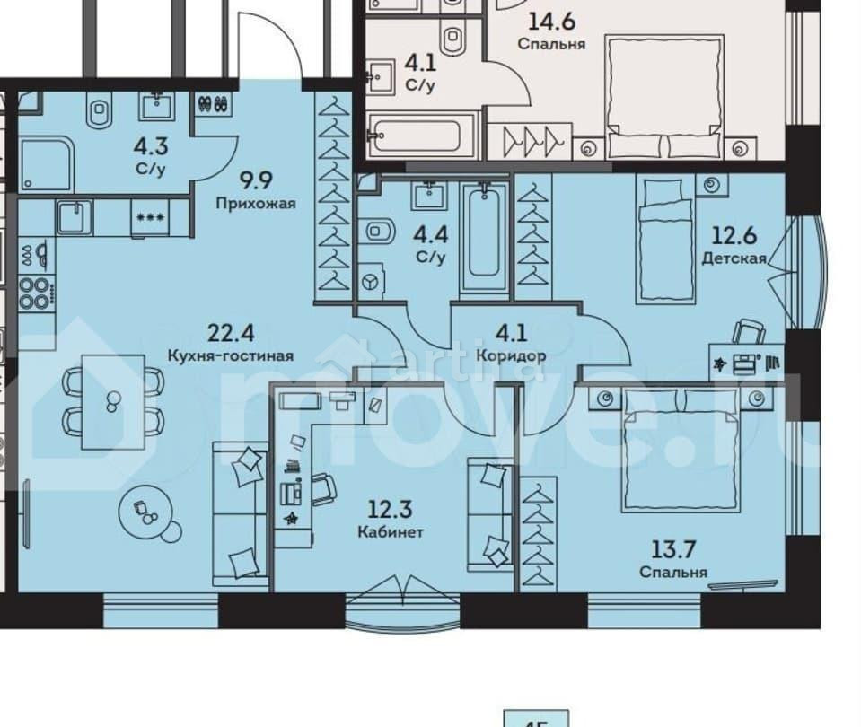 4-комн. квартира, 83.7 м2, 4/33 эт. Москва - изображение 1