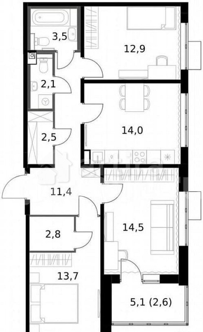 3-комн. квартира, 80 м2, 21/24 эт. Москва - изображение 7