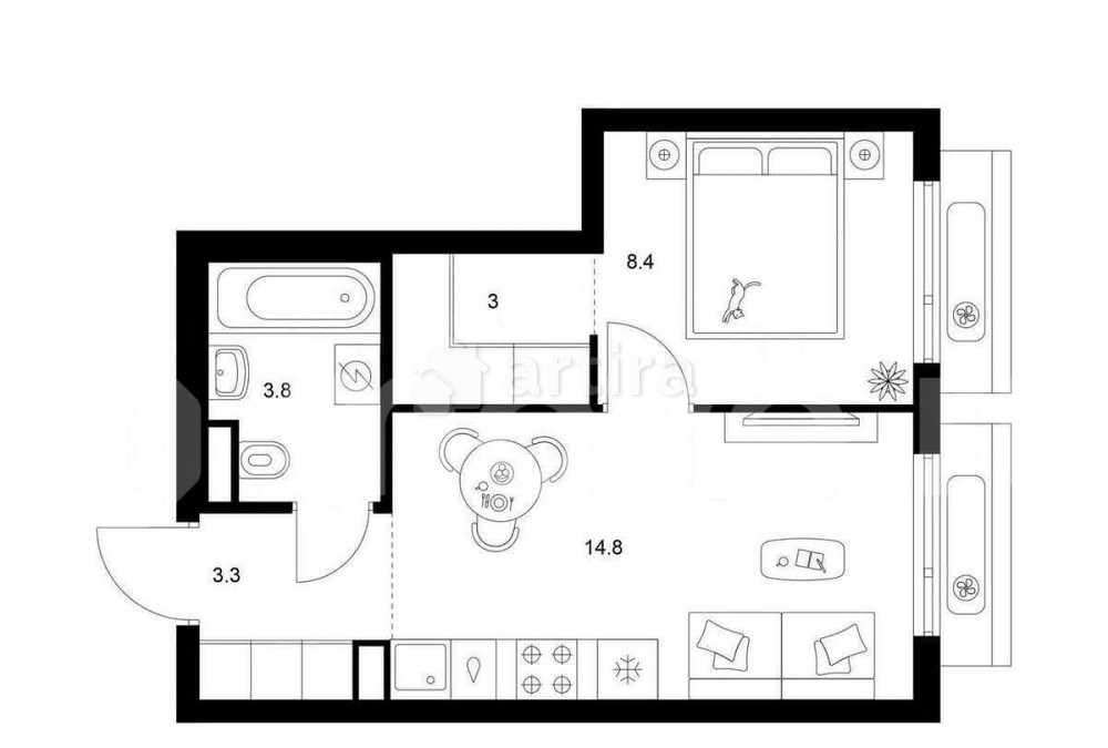1-комн. квартира, 33.3 м2, 19/27 эт. Москва - изображение 1