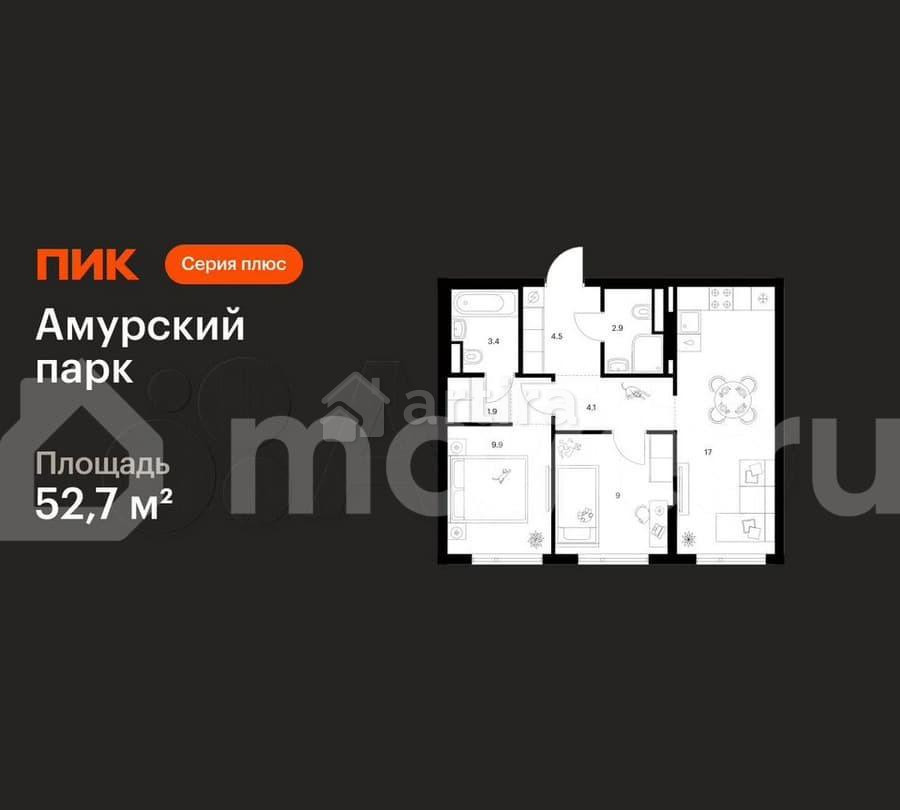 2-комн. квартира, 52.7 м2, 21/27 эт. Москва - изображение 1
