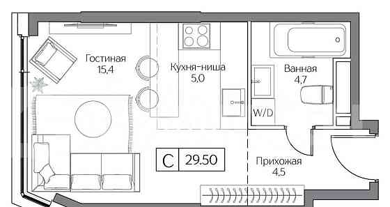 Студия, 29.5 м2, 11/27 эт. Москва