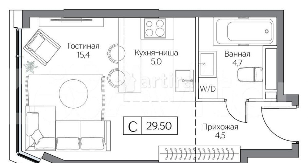 Студия, 29.5 м2, 11/27 эт. Москва - изображение 1