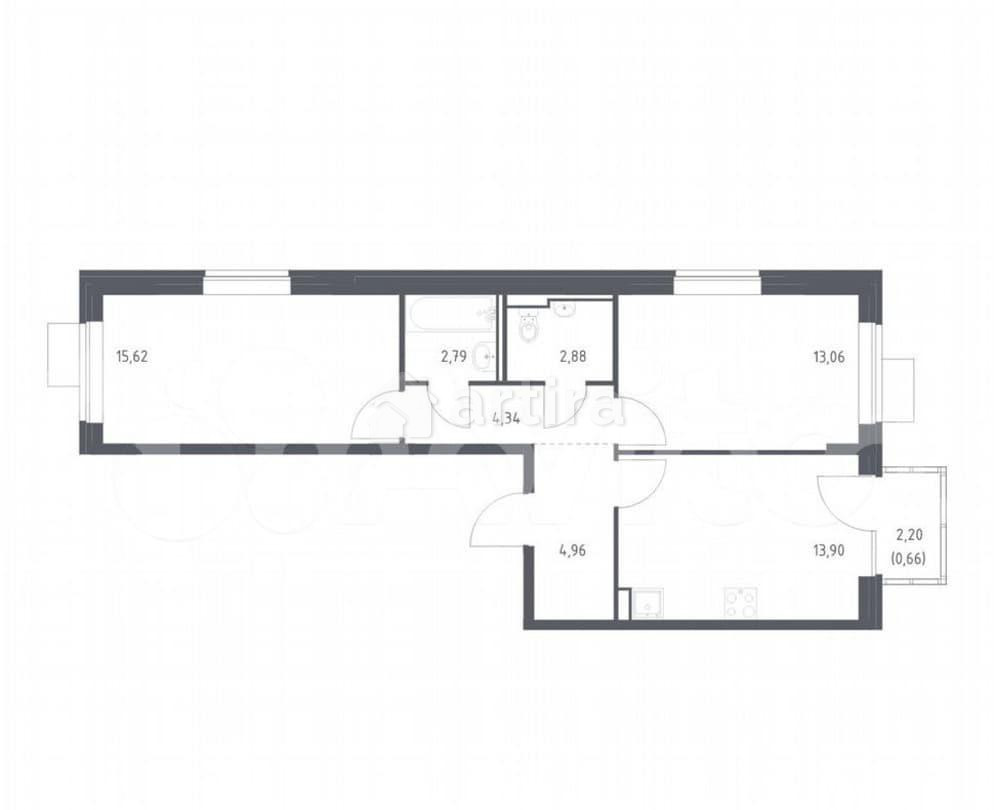 2-комн. квартира, 58.2 м2, 5/17 эт. Москва - изображение 2