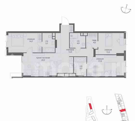 3-комн. квартира, 100.8 м2, 9/50 эт. Москва