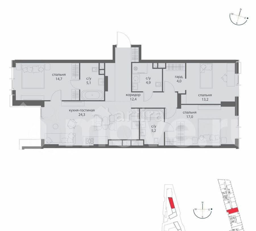 3-комн. квартира, 100.8 м2, 9/50 эт. Москва - изображение 4