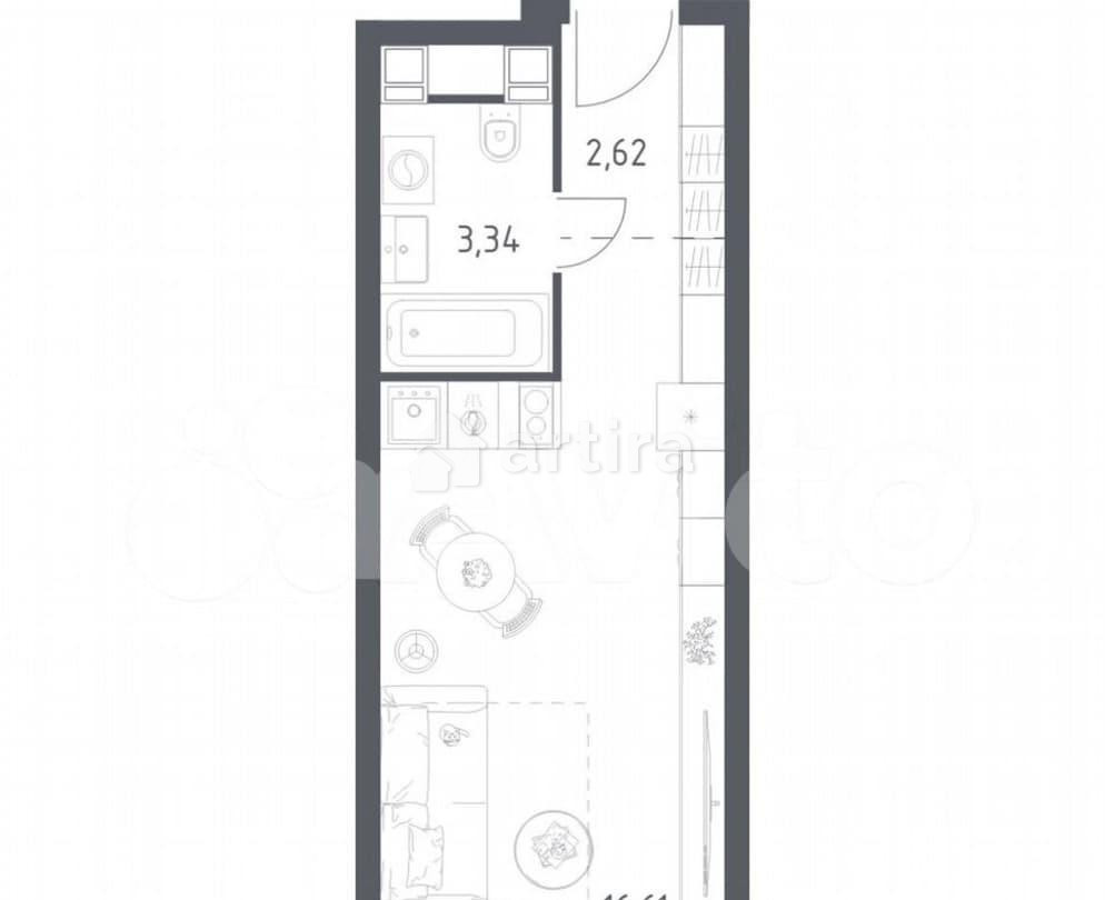 Студия, 22.6 м2, 16/28 эт. Москва - изображение 1