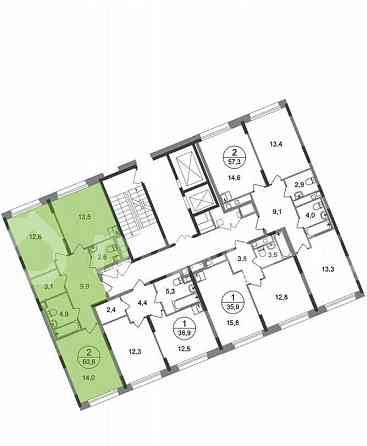 2-комн. квартира, 60.6 м2, 2/17 эт. Москва