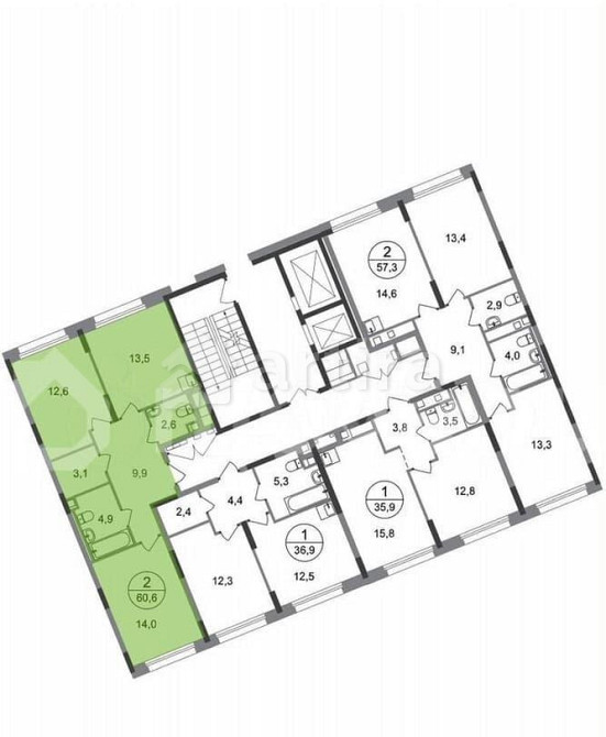 2-комн. квартира, 60.6 м2, 2/17 эт. Москва - изображение 2