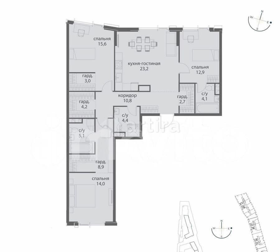 3-комн. квартира, 108.9 м2, 9/38 эт. Москва - изображение 6