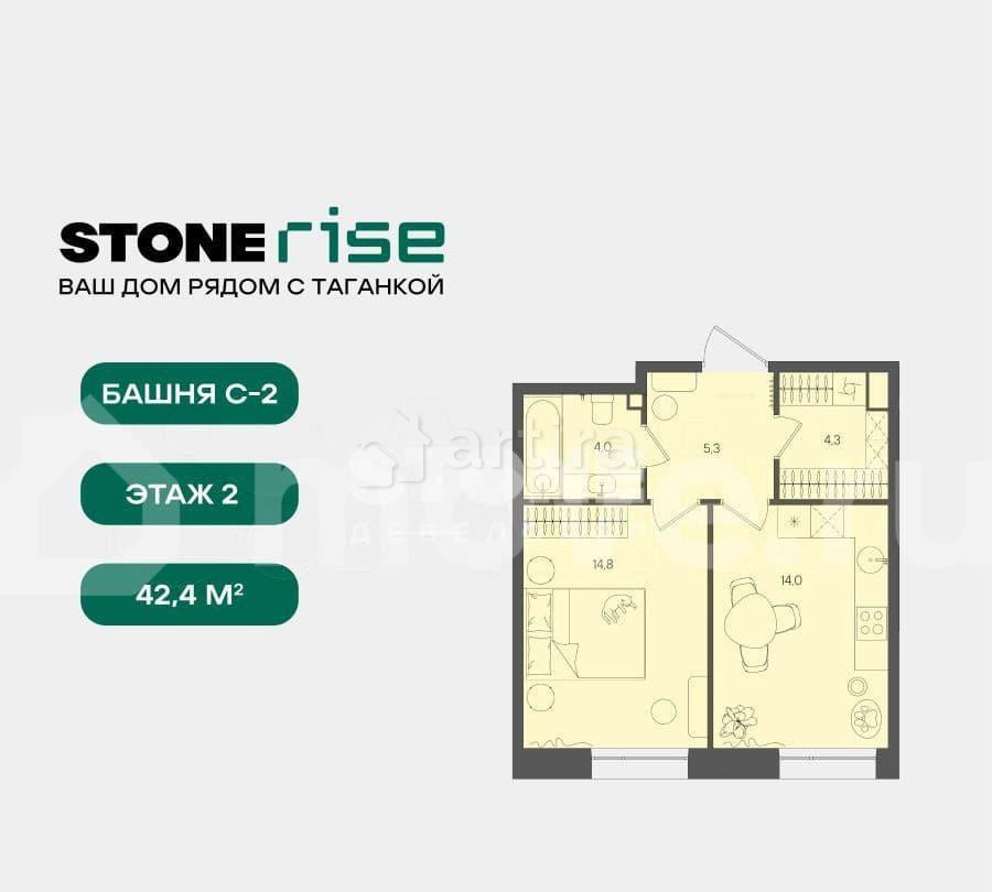 Студия, 42.4 м2, 2/14 эт. Москва - изображение 3