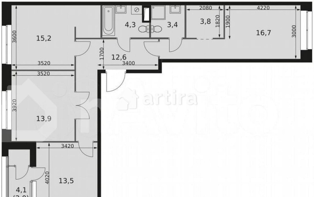 3-комн. квартира, 85.4 м2, 7/44 эт. Москва - изображение 2