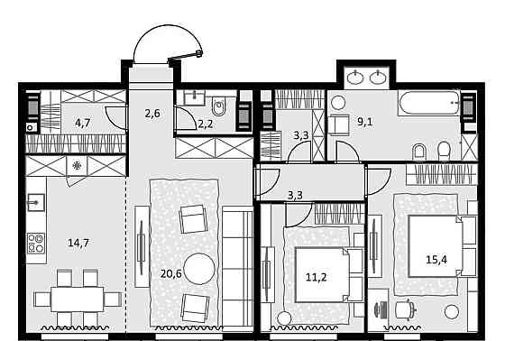 3-комн. квартира, 87.1 м2, 46/47 эт. Москва