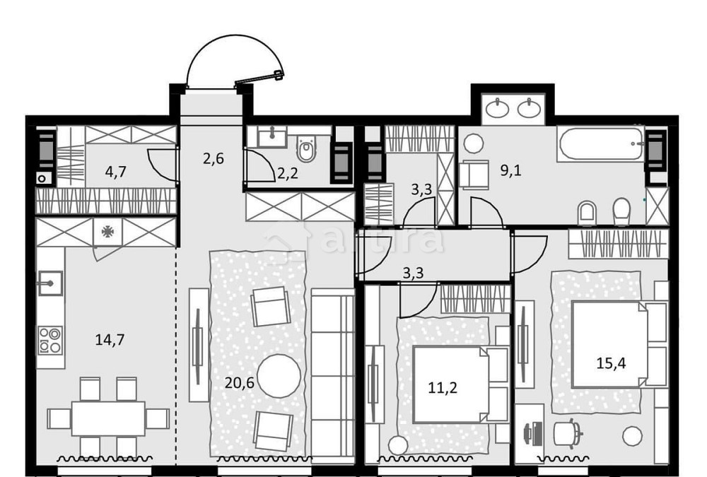 3-комн. квартира, 87.1 м2, 46/47 эт. Москва - изображение 1