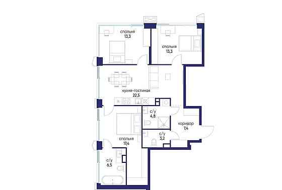 3-комн. квартира, 88.42 м2, 2/24 эт. Москва