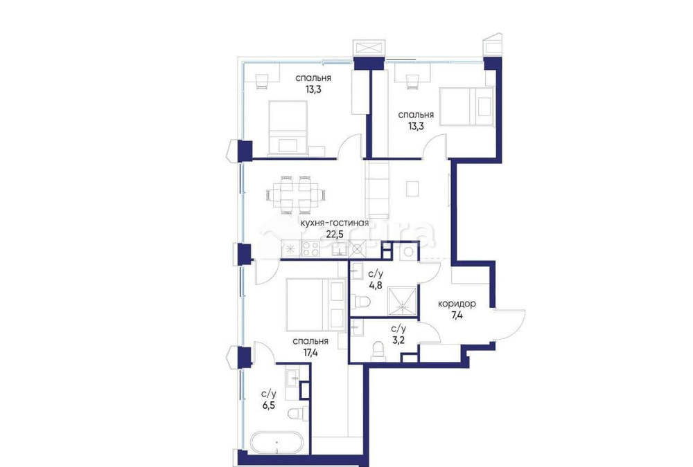 3-комн. квартира, 88.42 м2, 2/24 эт. Москва - изображение 1
