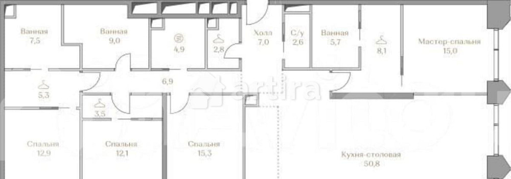 4-комн. квартира, 169.4 м2, 15/18 эт. Москва - изображение 1