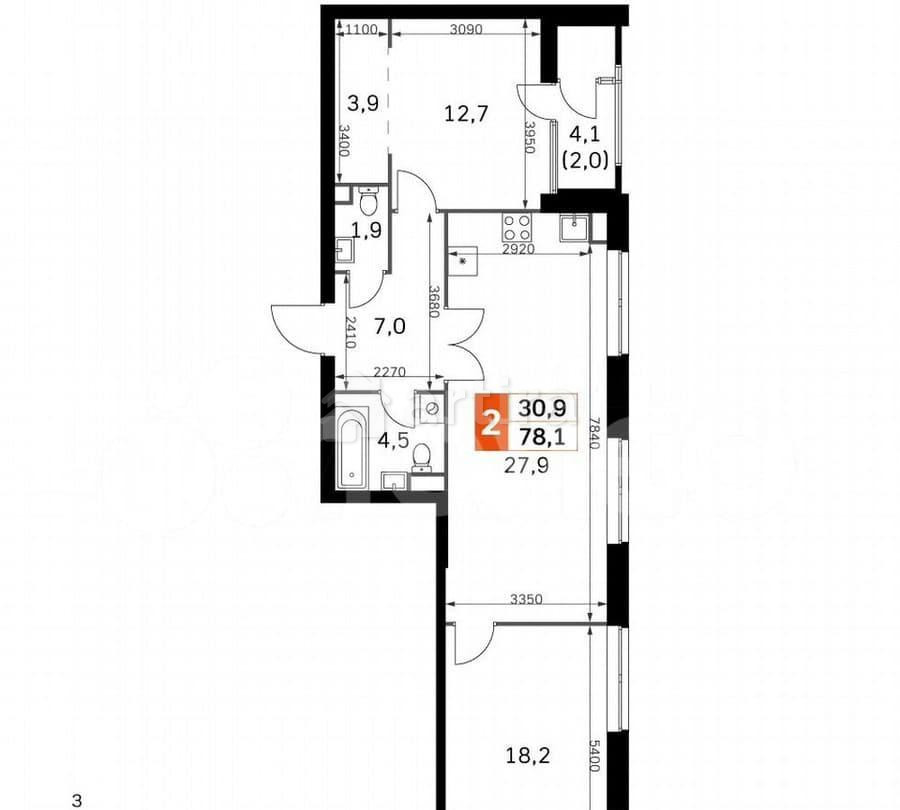 3-комн. квартира, 76.9 м2, 19/43 эт. Москва - изображение 5