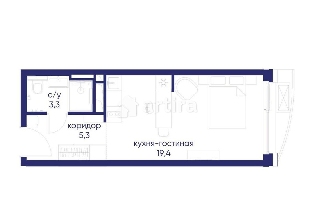 Студия, 28.02 м2, 4/19 эт. Москва - изображение 1