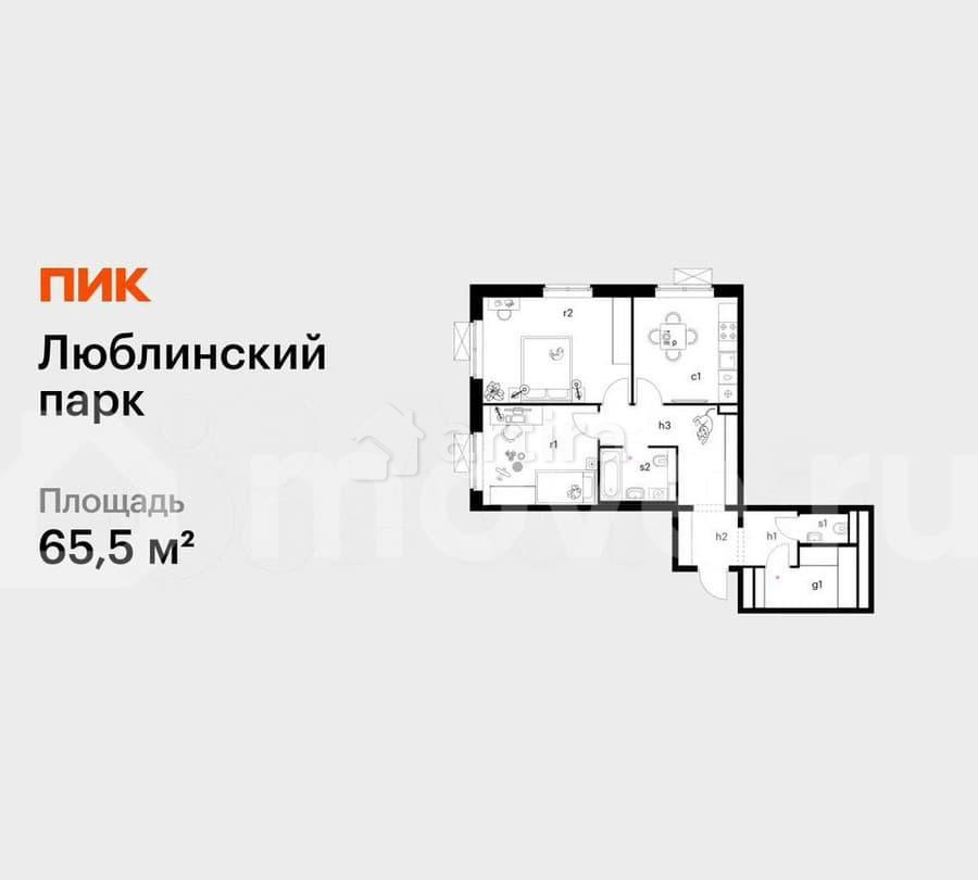 2-комн. квартира, 65.5 м2, 9/25 эт. Москва - изображение 2