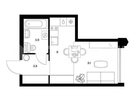 Студия, 24.8 м2, 2/24 эт. Москва