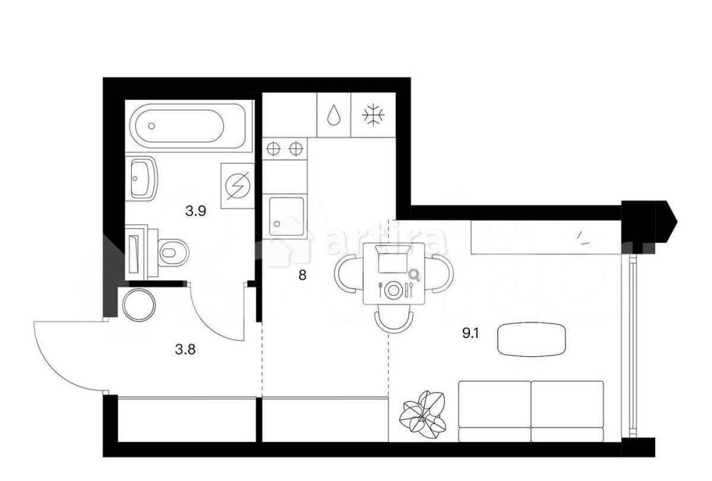 Студия, 24.8 м2, 2/24 эт. Москва - изображение 1