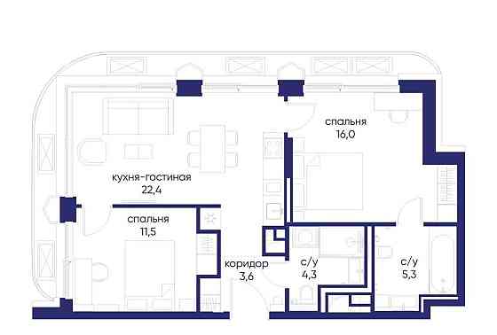 2-комн. квартира, 63.12 м2, 10/19 эт. Москва