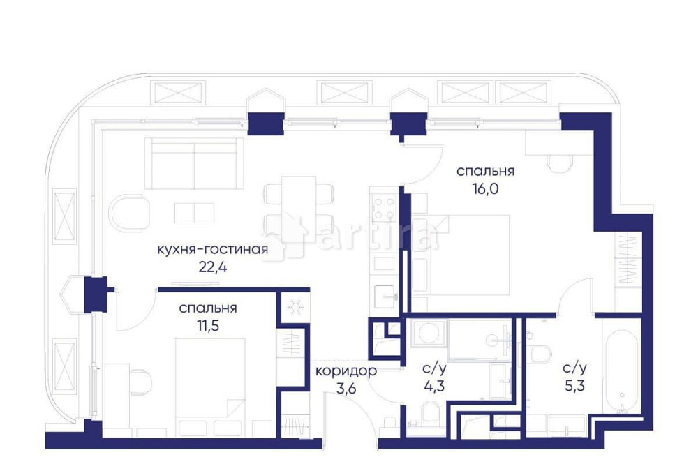 2-комн. квартира, 63.12 м2, 10/19 эт. Москва - изображение 1