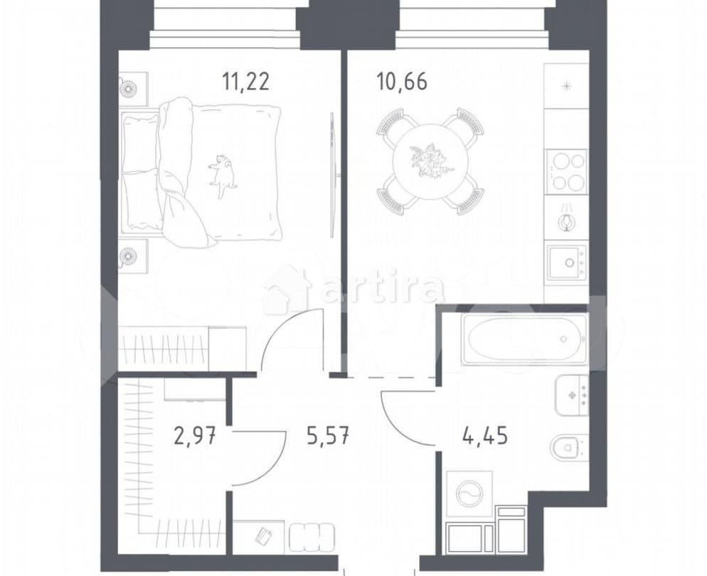 1-комн. апарт-ы, 34.9 м2, 12/23 эт. Москва - изображение 1