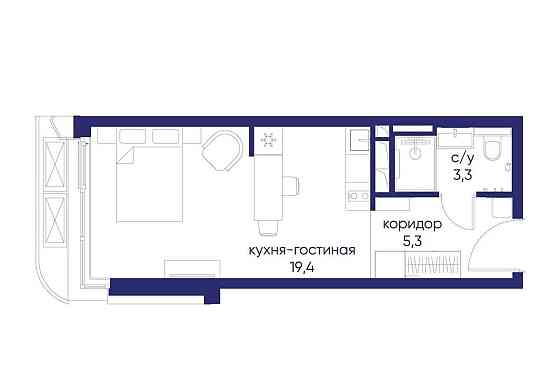 Студия, 28.02 м2, 3/12 эт. Москва