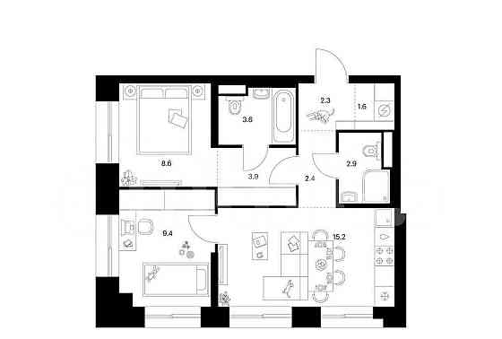 2-комн. квартира, 49.9 м2, 12/19 эт. Москва
