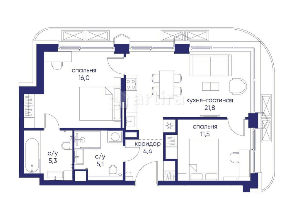 2-комн. квартира, 64.12 м2, 2/19 эт. Москва - изображение 17