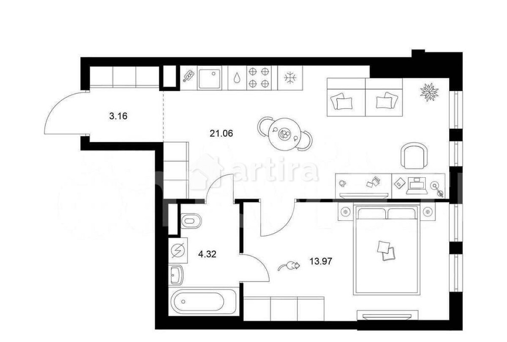 1-комн. квартира, 42.5 м2, 12/32 эт. Москва - изображение 1