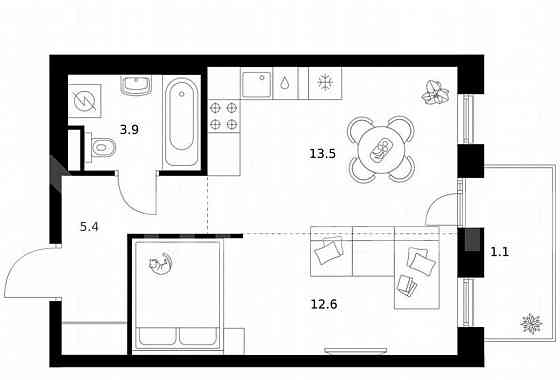1-комн. квартира, 36.5 м2, 2/16 эт. Москва