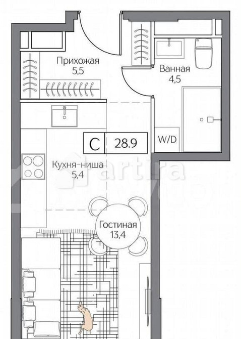 Студия, 28.9 м2, 11/26 эт. Москва - изображение 1