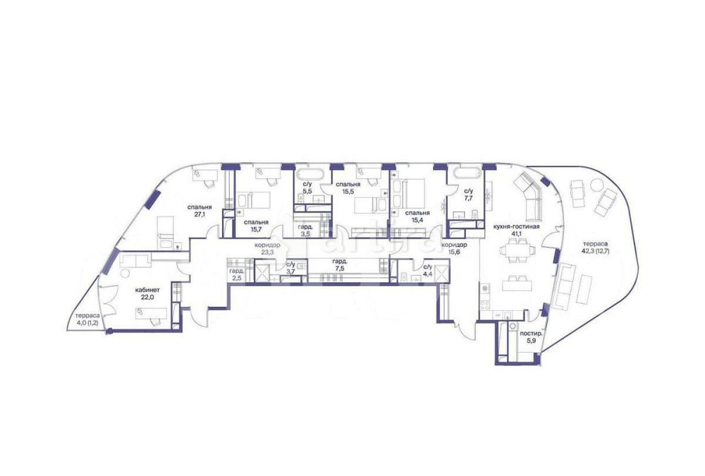 5-комн. квартира, 230.3 м2, 20/24 эт. Москва - изображение 1