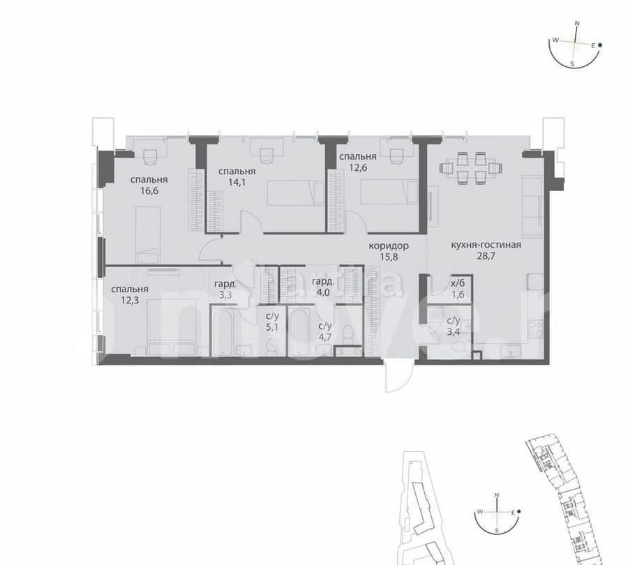 4-комн. квартира, 122.2 м2, 2/38 эт. Москва - изображение 5