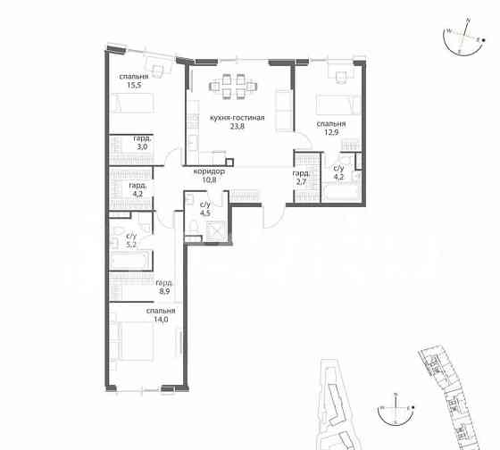 3-комн. квартира, 109.7 м2, 2/38 эт. Москва