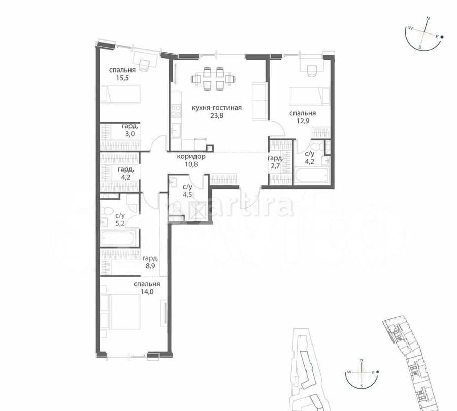 3-комн. квартира, 109.7 м2, 2/38 эт. Москва - изображение 1