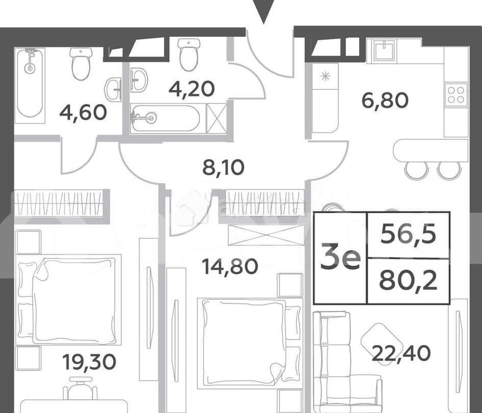 3-комн. пентхаус, 80.2 м2, 40/52 эт. Москва - изображение 1