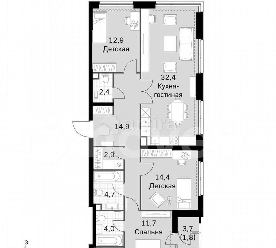 4-комн. квартира, 103.7 м2, 43/43 эт. Москва - изображение 6