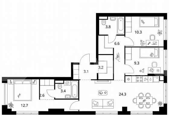 3-комн. квартира, 79.7 м2, 8/14 эт. Москва