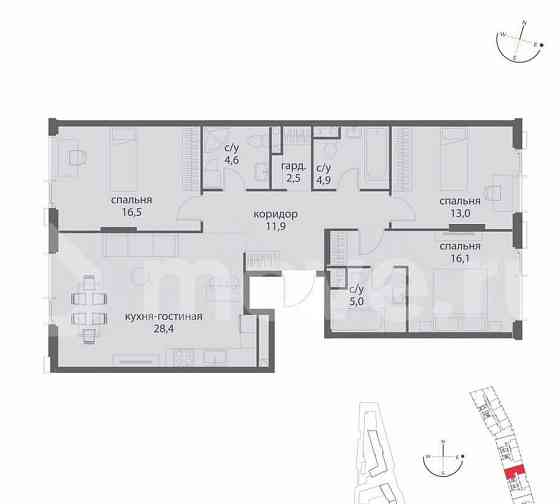3-комн. квартира, 102.8 м2, 10/38 эт. Москва