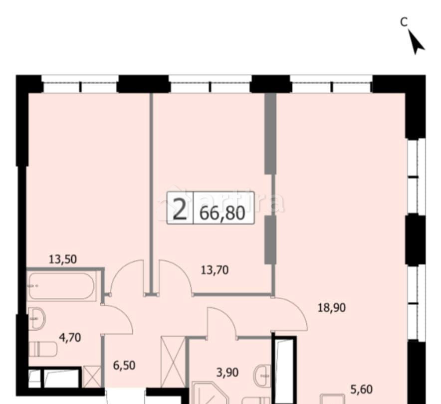 2-комн. квартира, 66.8 м2, 19/19 эт. Москва - изображение 12