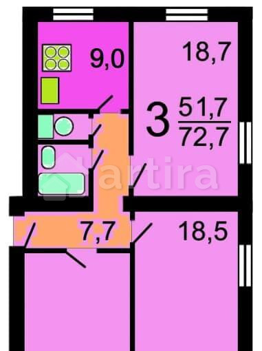 3-комн. квартира, 72.7 м2, 2/5 эт. Москва - изображение 20
