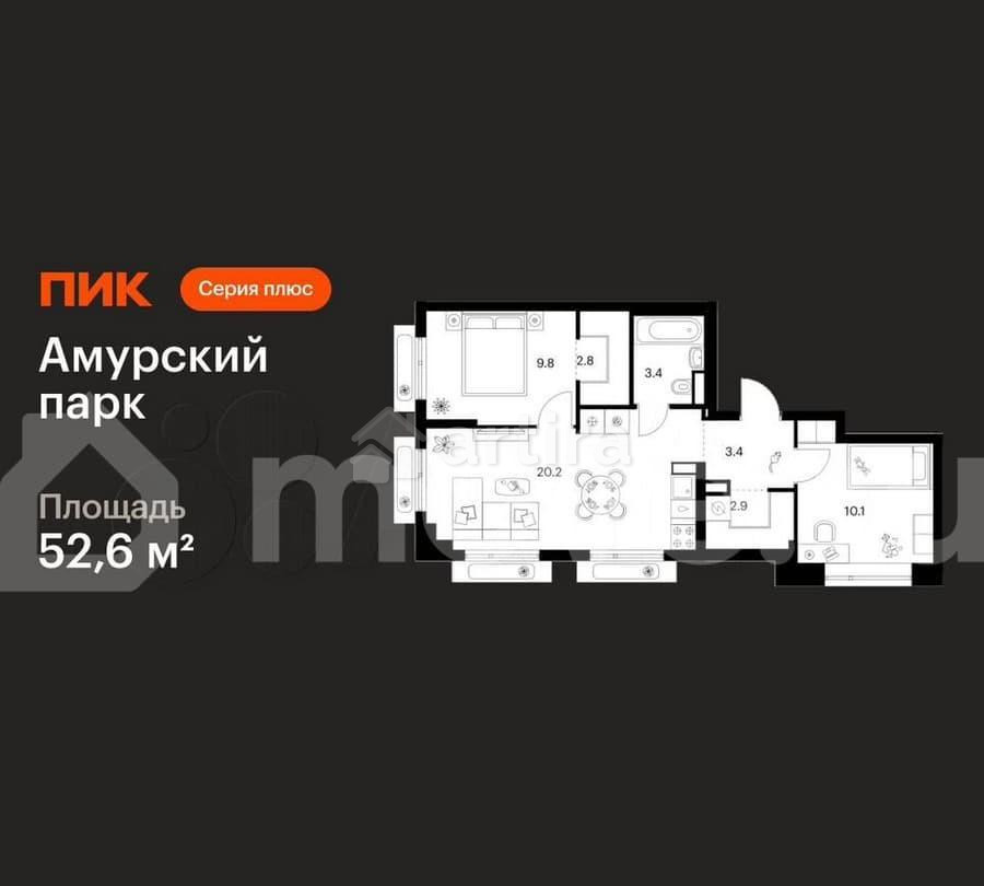 2-комн. квартира, 52.6 м2, 19/27 эт. Москва - изображение 1